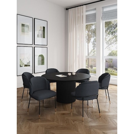 Manhattan Comfort Round Dining Set of 7, 59.05 in L, American Solid Ash Wood, Black 6-DT05DC052-BK